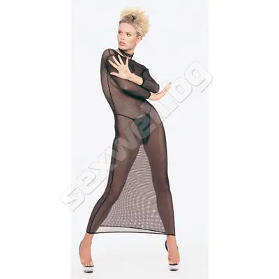 Дълга мрежеста рокля с дълги ръкави