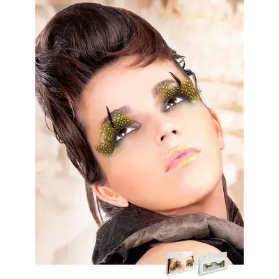 Черно-жълти мигли тип пера