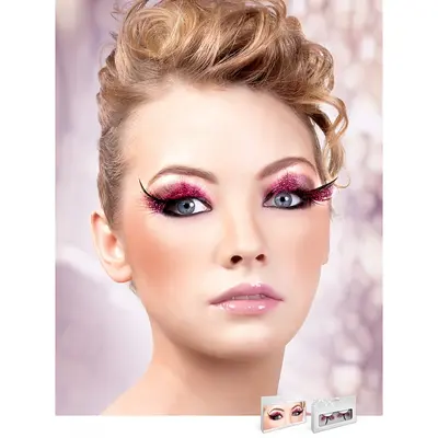 Мигли от черни пера на розови точки