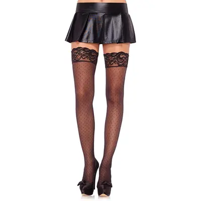 Фини, черни чорапи на точки със силикон