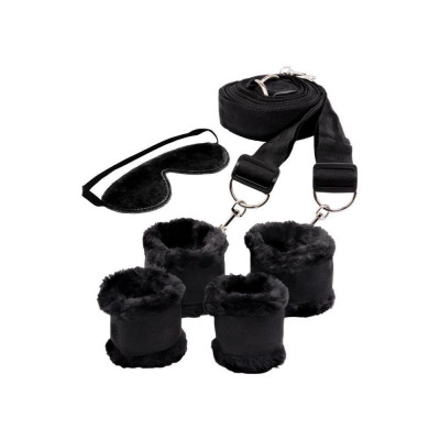 BDSM комплект за легло с пухкави белезници, Whipsmart, Fuzzy Bedroom Bondage Kit