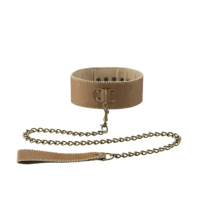 Нашийник с повод, кафява кожа