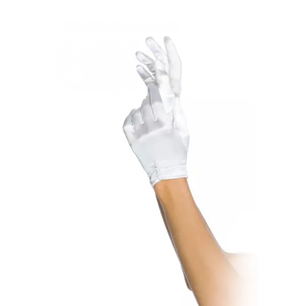 Къси, сатенени ръкавици с набор и перли