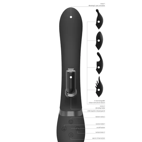 Вибратор с Клиторстимулатор Vive Chou, с 4 Приставки, Черен Sex Shop Sexwell - 3