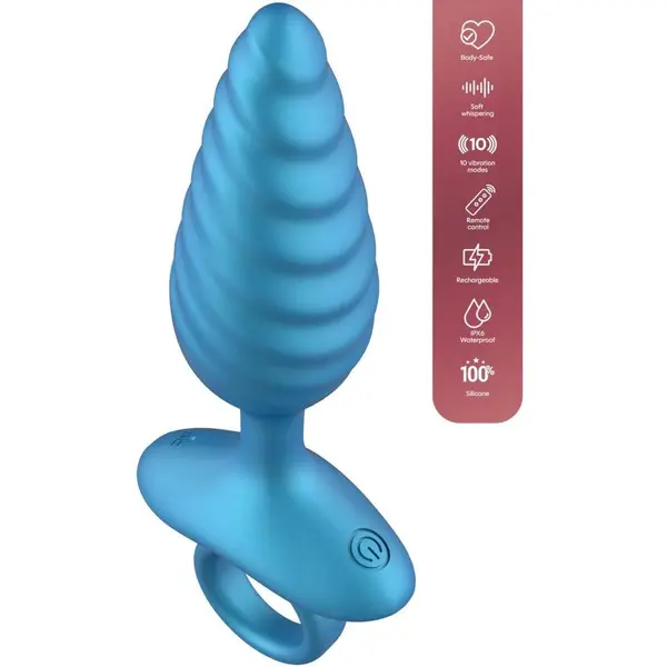 Вибриращ анален разширител Playhouse, Ribbed с дистанционно – Син
