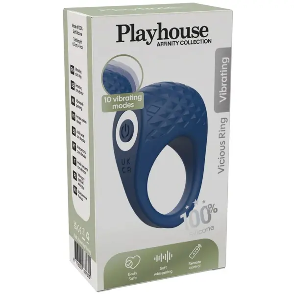 Вибриращ пенис ринг Playhouse, Vicious Ring с дистанционно – Син