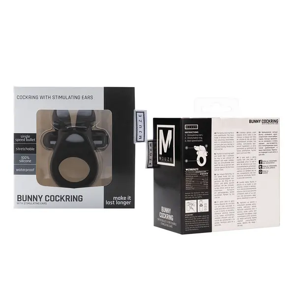 Пенис ринг зайче, с вибрация, черен